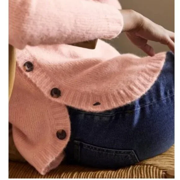 BODEN Fluffy Side Button Jumper Crew Neck Sweater Size 6 Pink Peach - Picture 11 of 16